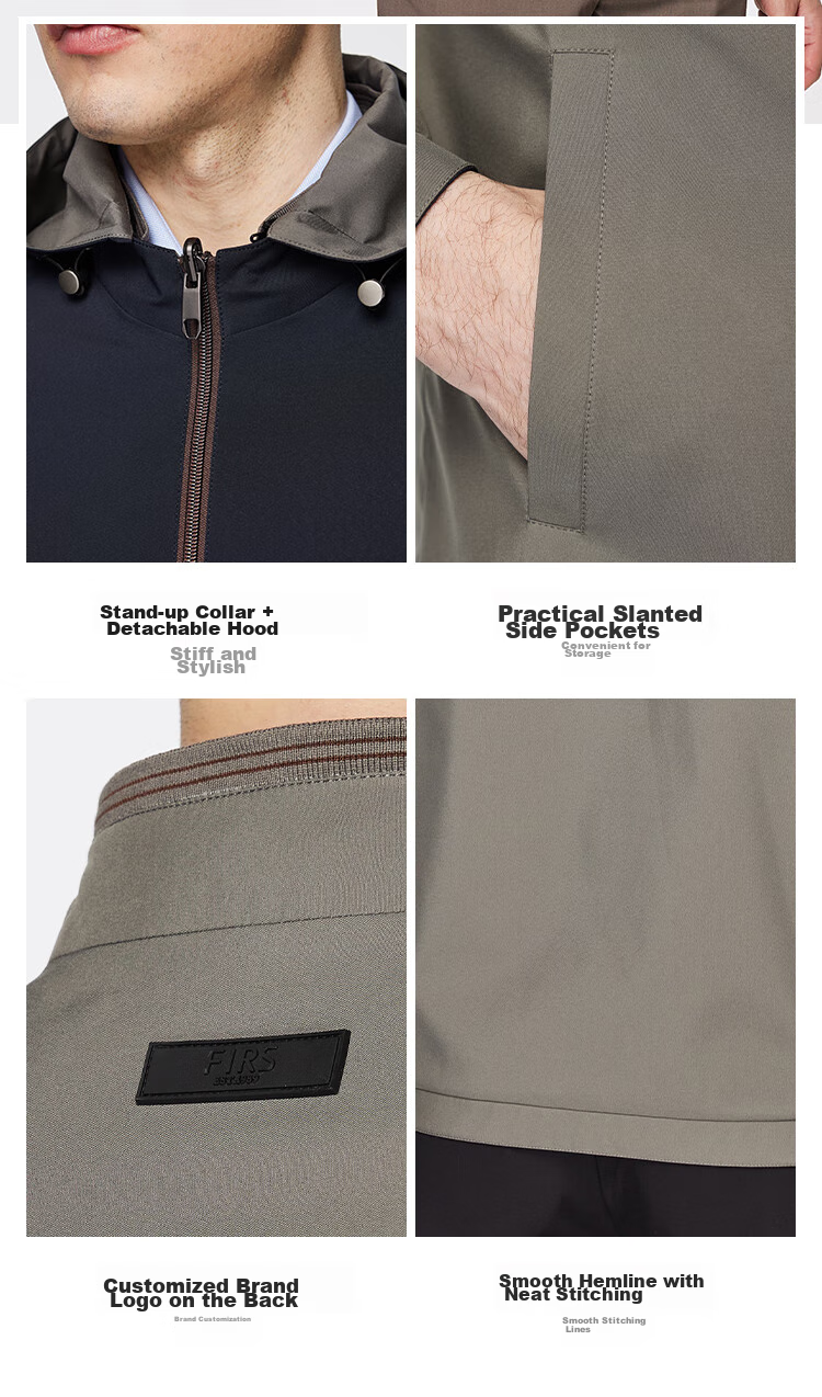 FIRS Jacket, Double-Sided Wear, Hooded, Detachable Stand Collar, Contrasting Colors, Spring Business Commute, Soft Breathable Comfortable Casual Coat 5