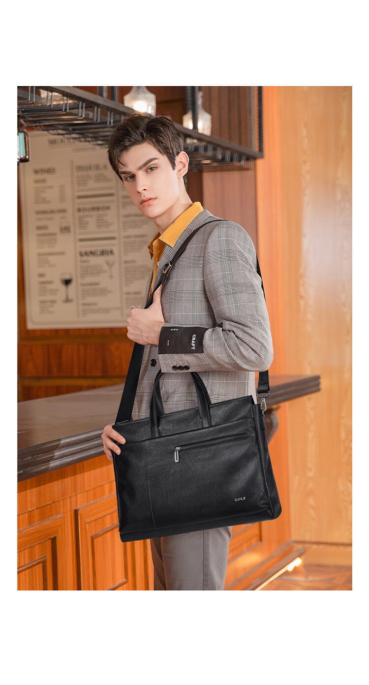 GOLF Business Briefcase, Men's Soft Leather Handbag, 15.6/16 Inch Laptop Bag, Office Travel Shoulder Crossbody Bag 10