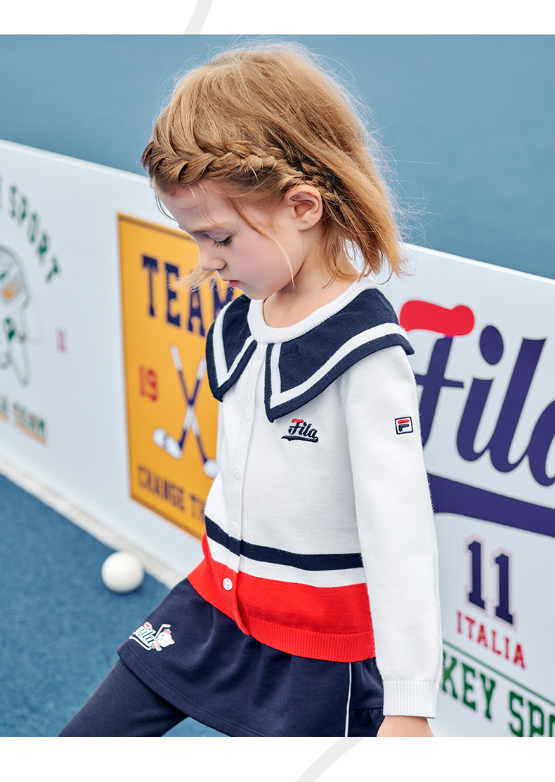 fila斐乐童装儿童针织衫2021秋季款女童小童时尚洋气立领上衣潮-120