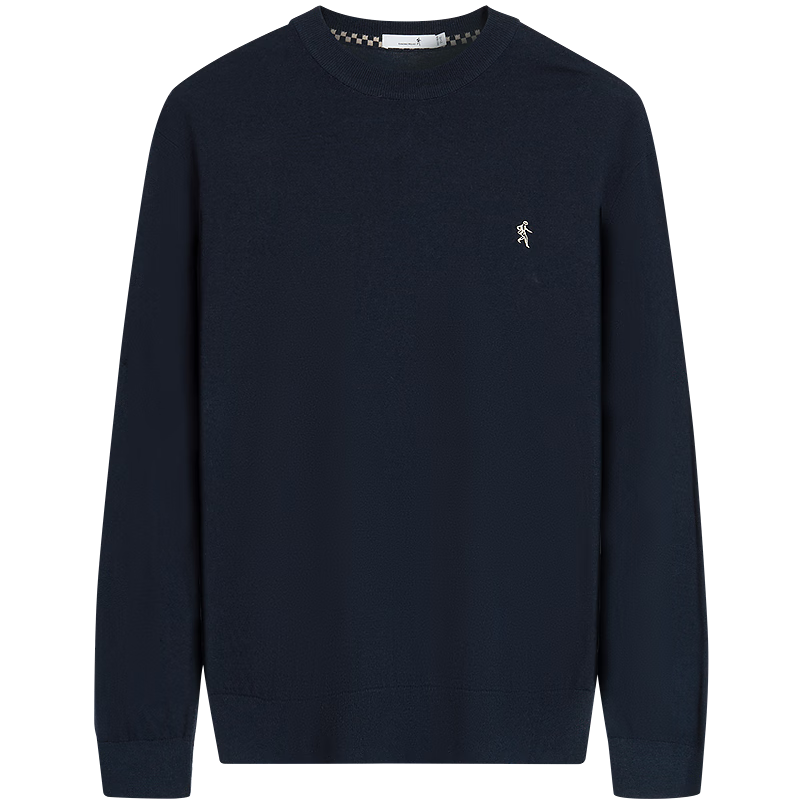 DANCING WOLVES ăWoolă Autumn Winter Classic Men's Thermal Sweater Round Neck Long Sleeve 102 Dark Blue Size 165