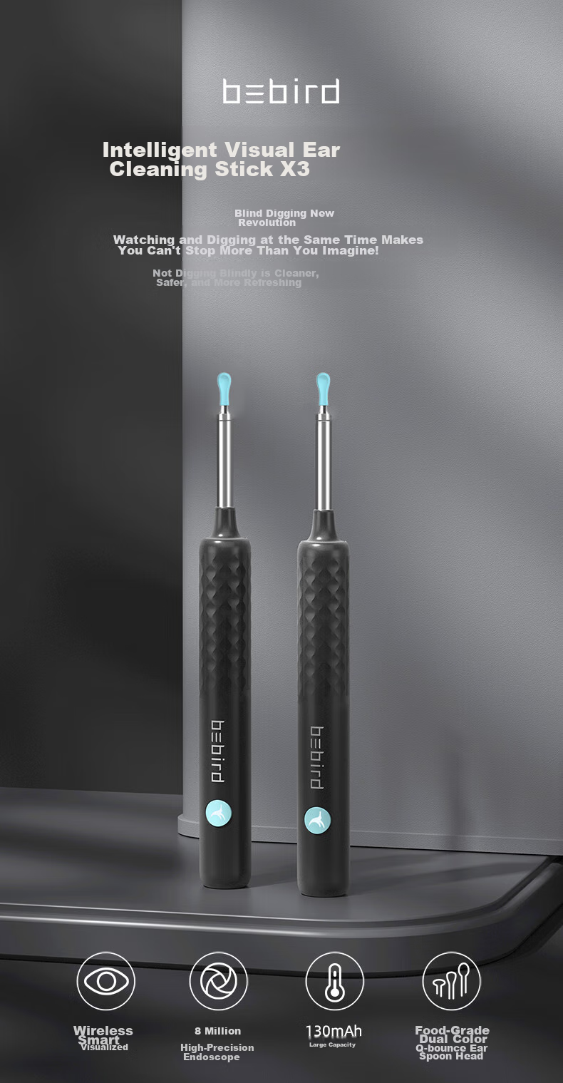 Bebird Intelligent Visual Ear Pick, Ear Cleaning Stick, Ear Cleaning Tool, High-Definition Luminous Ear Spoon, Tool Set, X3 Black 1