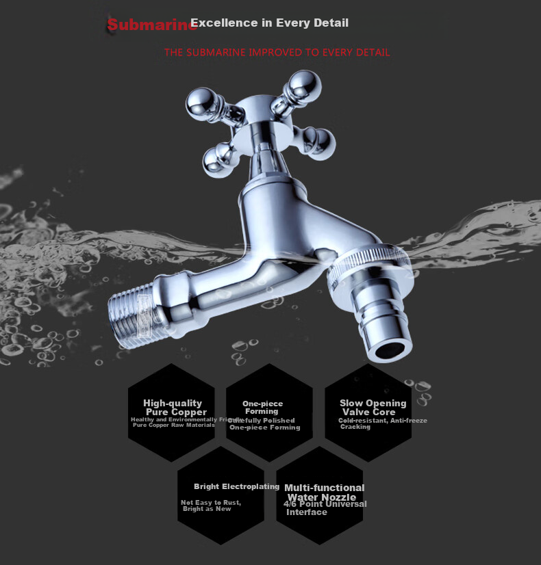 Submarine L903X Slow-Opening Outdoor Balcony Laundry Faucet, Freeze-Resistant And Crack-Resistant, 1/2 Inch Quick Connect 6 Points Threaded Mouth 2