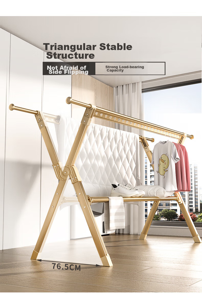 HKG Folding Aluminum Alloy Clothes Drying Rack, Extendable Indoor Balcony Household Clothes And Quilt Drying Stand, Clothes Hanger 8