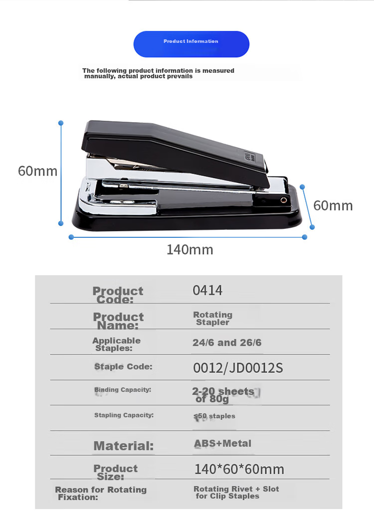Deli Rotating Stapler/Stapler Small Size for Binding Center Binding And Temporary Binding, Removable Office Supplies, Black 0414 12