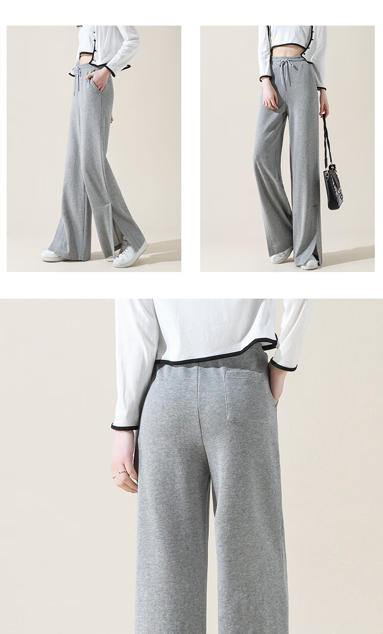 Dme [Knitted Pants] Spring And Autumn Commuter Women's Trousers with Drawstring Elastic Waist Straight Casual Wide-Leg Pants for Wome 15