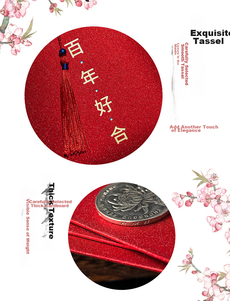 Yanyuji Wedding Red Envelopes, High-End Red Packet Bags for Wedding Gifts, Money Collection, And Family Visits, Large Happiness Red Envelopes, 1000 Yuan Denomination, Pack of 10 4