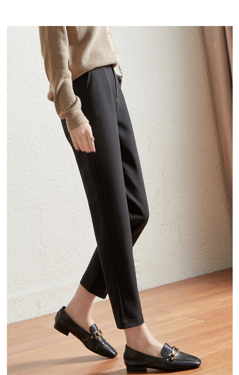 Dme Cropped Pants for Spring And Autumn, New Straight-Leg Suit Pants with Fake Pockets, Casual Trousers for Women, Khaki, S 55