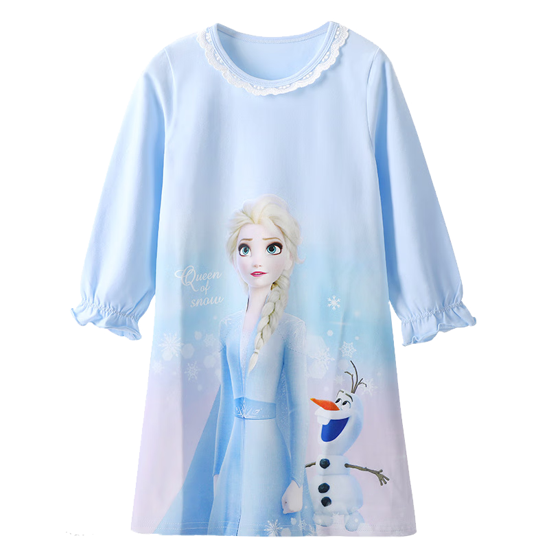 Disney Children's Pajamas Frozen Girls' Nightgown Baby Home Wear Summer Autumn Air-Conditioned Room Sleepwear Blue 150