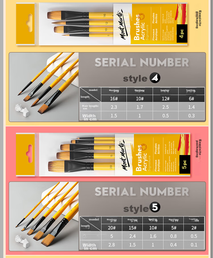 Mont Marte Gouache Brushes, Set of 6, Watercolor Brushes for Children's Watercolor Painting, Art Paint Line Brushes, Round Tip Flat Brush Set for Students, BMHS0008 Sketching, Marker Drawing 16