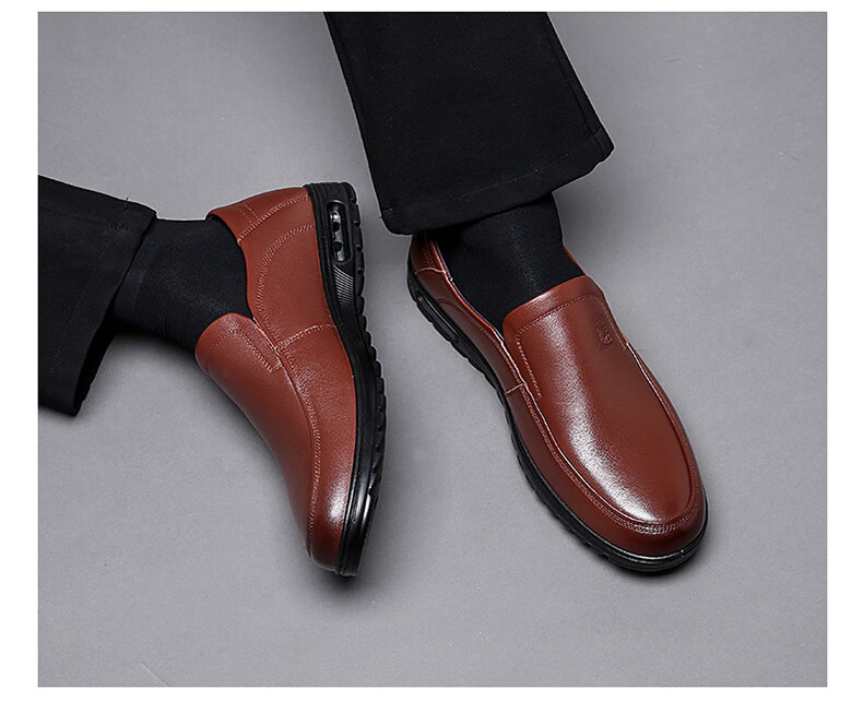 LAORENTOU Leather Shoes for Men, Top-Grain Cowhide Business Casual Shoes, Comfortable Breathable Slip-On Men's Shoes 510904419 Black Size 40 18