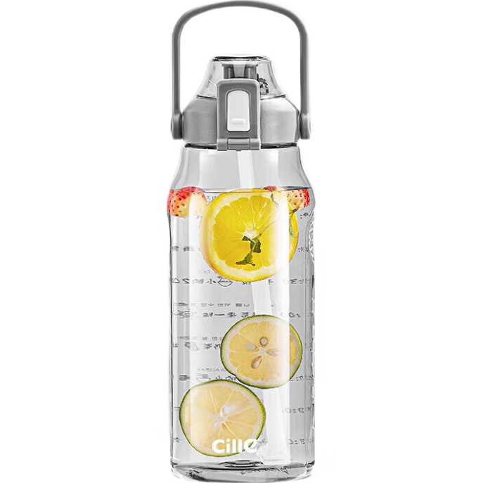 Cille Large Capacity Water Bottle for Men And Women, Outdoor Fitness Straw Cup, Tritan Plastic Cup, 1.5L Gray - 2219