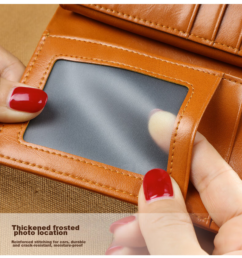 Viney Leather Women's Wallet, Foldable Short Coin Purse, High-End ID Card Holder, Integrated Brand Large Capacity Wallet, Leather Clutch 30