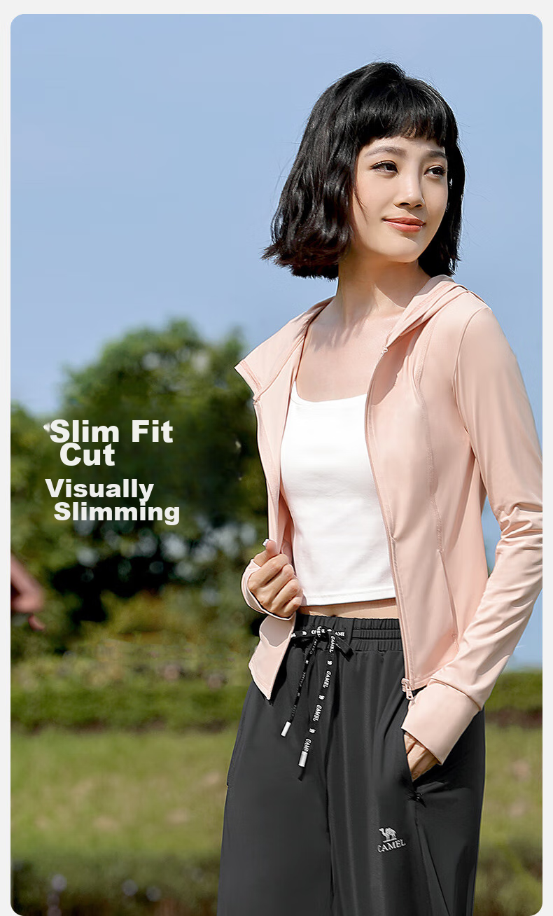 CAMEL Quick-Dry Sun Protection Jacket for Women, Original Yarn Ice-Feel Outdoor Sports Hoodie, Slim-Fit New Summer Top Coat 41