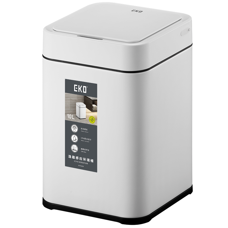 EKO Smart Sensor Trash Can, 10L Matte White, Household with Lid, Large Stainless Steel Kitchen Bin, Recommended by Zhang Ruoyun, Model 9208
