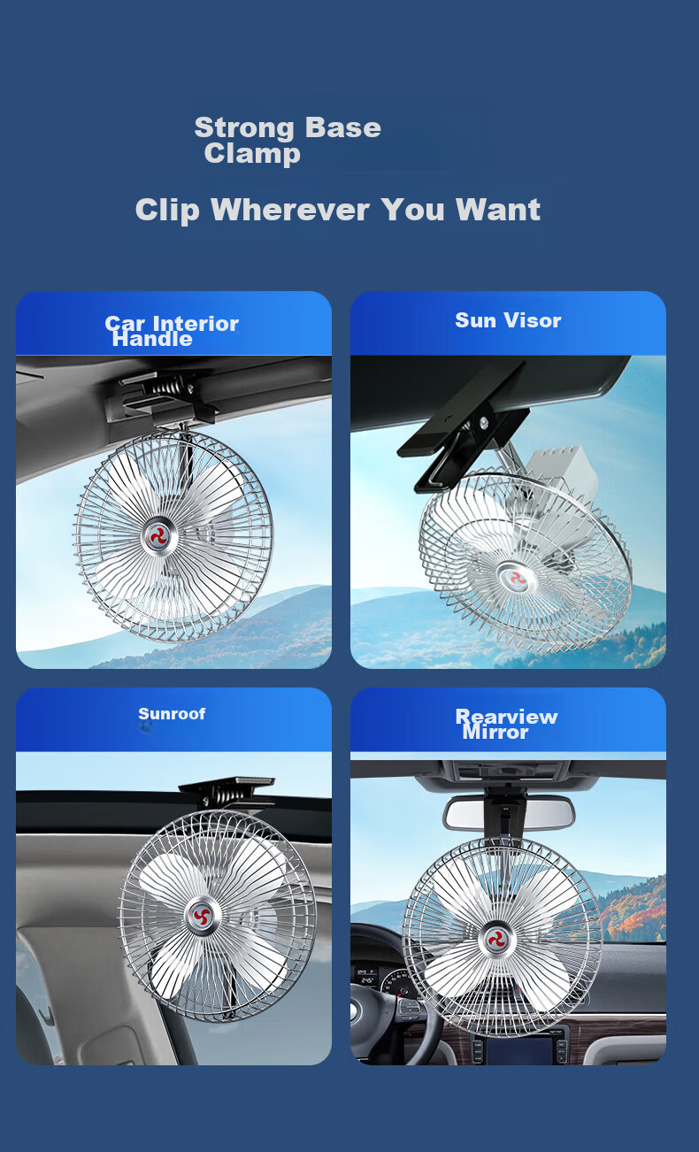 Huashi Car Fan, Automotive Electric Fan, 24V, Specially Designed for Large Trucks, High-Power Strong Wind, Rear Seat, Sedan Fa 4