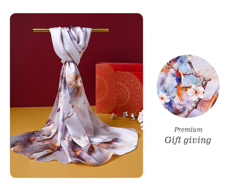 Hangsilu Silk Scarf, Women's Brooch Set, Shawl, Mulberry Silk, Birthday Gift, High-End Mid-Autumn Festival Gift for Mom, Wife, Elders 18