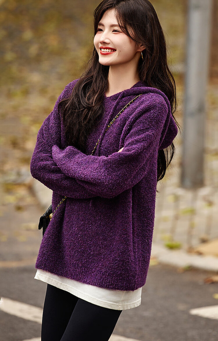 DME "Paper Doll Circle Yarn Sweater" 2025 Winter Hooded Long Sleeve Simple and Comfortable Knit Sweater Women's Top 10