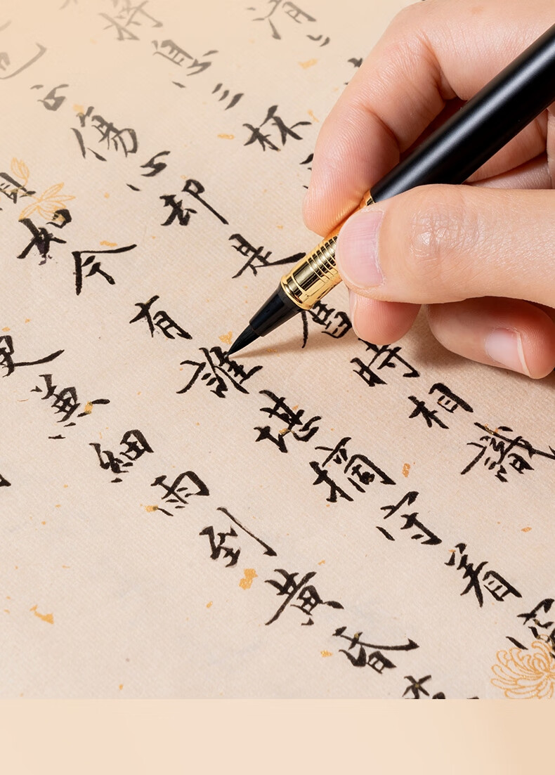 Deli Fountain Pen-Style Brush Pen, Soft Calligraphy Practice Pen for Small Regular Script, Refillable Ink, Adult Beginner Student Calligraphy Copybook Practice Pen with Soft Wolf Hair Tip, Portable Sutra Writing Pen for Business, Black And Gold 8