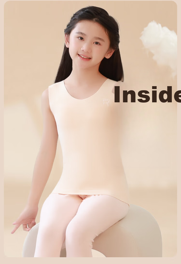 MiiOW Children's Thermal Underwear, Girls' Wool And Silk Vest for Puberty Stage 2 with Chest Pads, Student Autumn And Winter Camisole 22