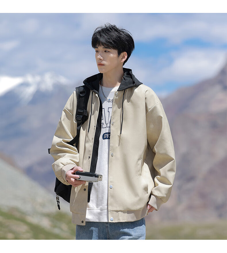POUM Trendy Hooded Leather Jacket for Men, Spring And Autumn Style, High-End Cool Casual Jacket, 2885 Black And Gray, 2XL 9