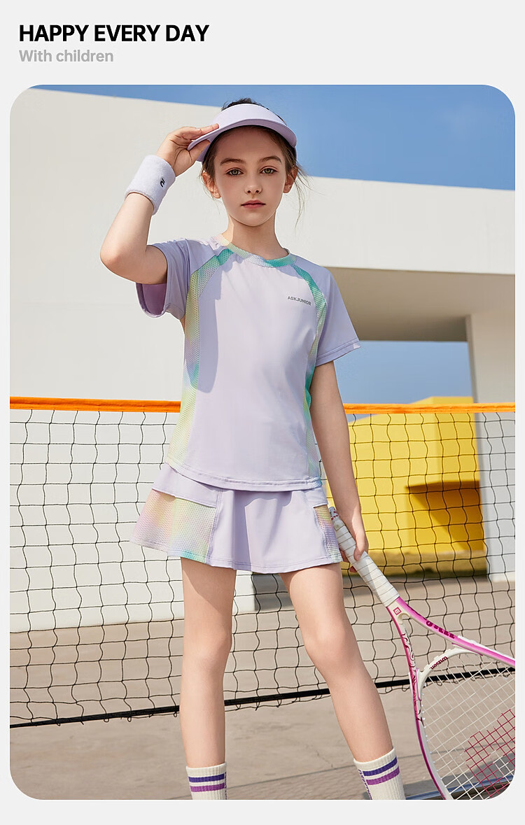 ASK JUNIOR Girls' Sports Set, Summer New Style, Lightweight Breathable Quick-Dry Short-Sleeve Top + Skirt, Ice-Cool Two-Piece Tennis Outfit 6