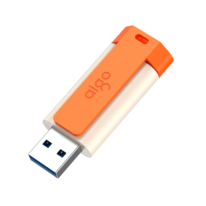 Aigo 32GB USB3.2 Flash Drive U332, Retractable Back Clip Design, Youthful Dual Color Combination, Vibrant Orange