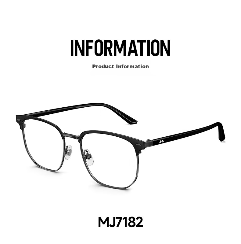 MOLSSION Eyeglass Frames, Browline Glasses MA6016, B16 Silver Upper Brow Transparent Gray 6