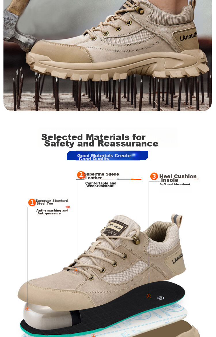 Lanoudun Men's Safety Shoes, Non-Slip Breathable Steel Toe Anti-Puncture Ultra-Light Work Chef Shoes D226 Size 45 3