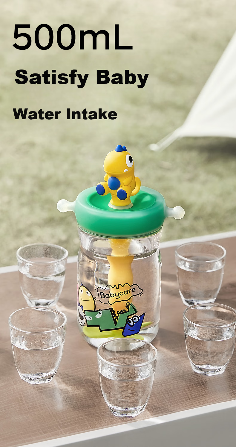 Babycare Dinosaur Straw Water Bottle for Children, Direct Drinking Cup for Toddlers, Kindergarten And Elementary School Water Bottle for School, Outdoor Sports Pink 8