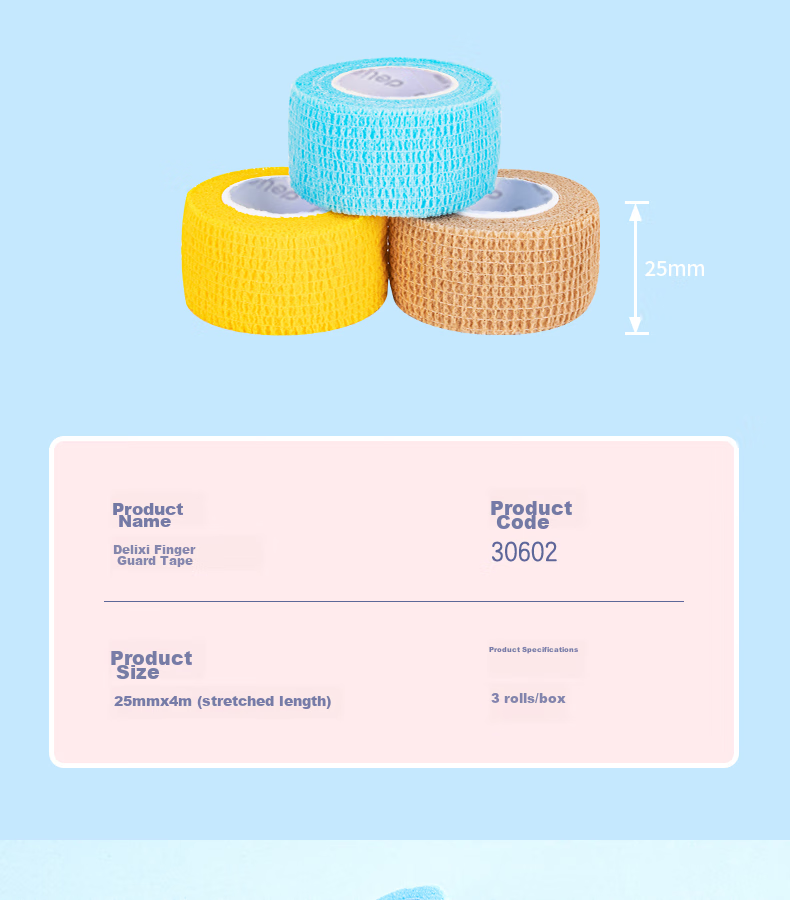 Deli Student Writing Finger Protector Bandage, Odorless Anti-Friction Anti-Callus Self-Adhesive Elastic Bandage, Finger Joint Protector Sleeve 25mm*4m, 3 Rolls Mixed Colors 30602 14