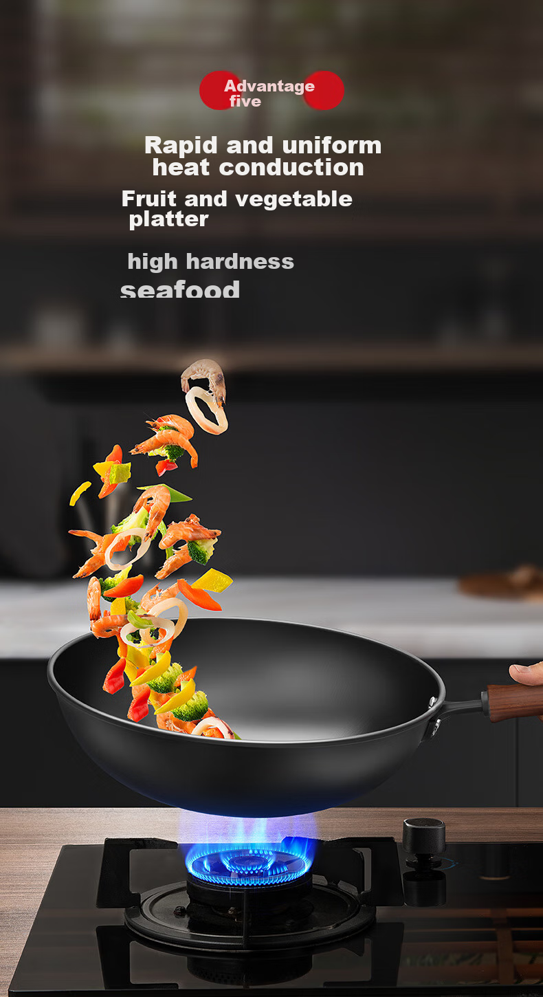 KOBACH Iron Wok without Coating, Large Capacity Stir-Fry Pan for Home Use, 34cm, Compatible with Induction And Gas Stoves 6