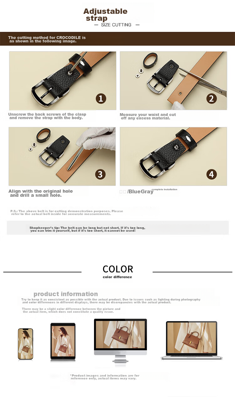CROCODILE Women's Versatile Leather Belt, Trendy Waistband, Fashionable Vintage Pin Buckle Belt, 34MME2887, Brow 14