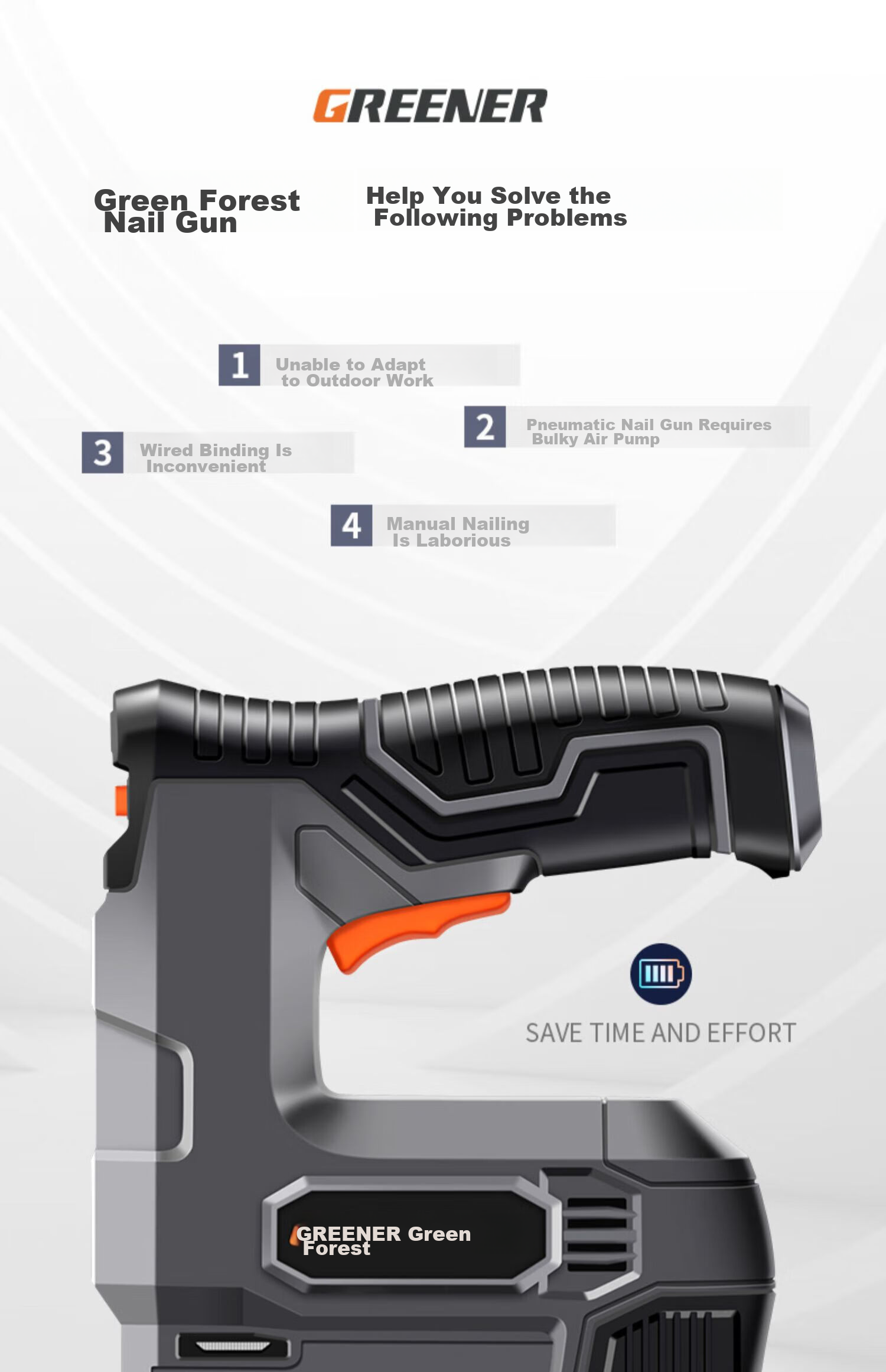 GREENER Electric Nail Gun, Woodworking Nails, Shooting Machine, Wireless Lithium Battery Rechargeable Dual-Use Household Straight Nails, U-Shaped And Door-Type Nails 4