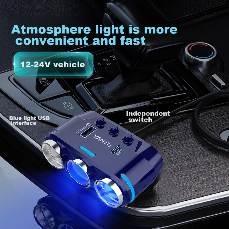 Yantu Car Charger Cigarette Lighter, Fast Charging 140W Dual USB Ports Type-C Car Charger with Voltage Monitoring