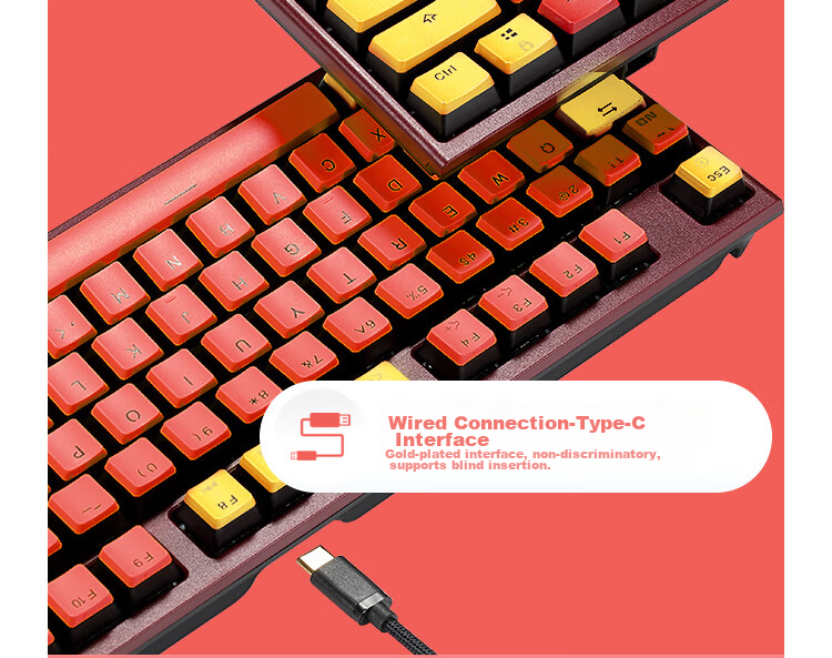 Hyeku X5 Wired/wireless 2.4G Dual-Mode Mechanical Keyboard with 108 Keys, PBT Keycaps, Tequila Sunrise Color, Kehua BOX Sky Blue Switches, with Clip And Wrist Rest 9