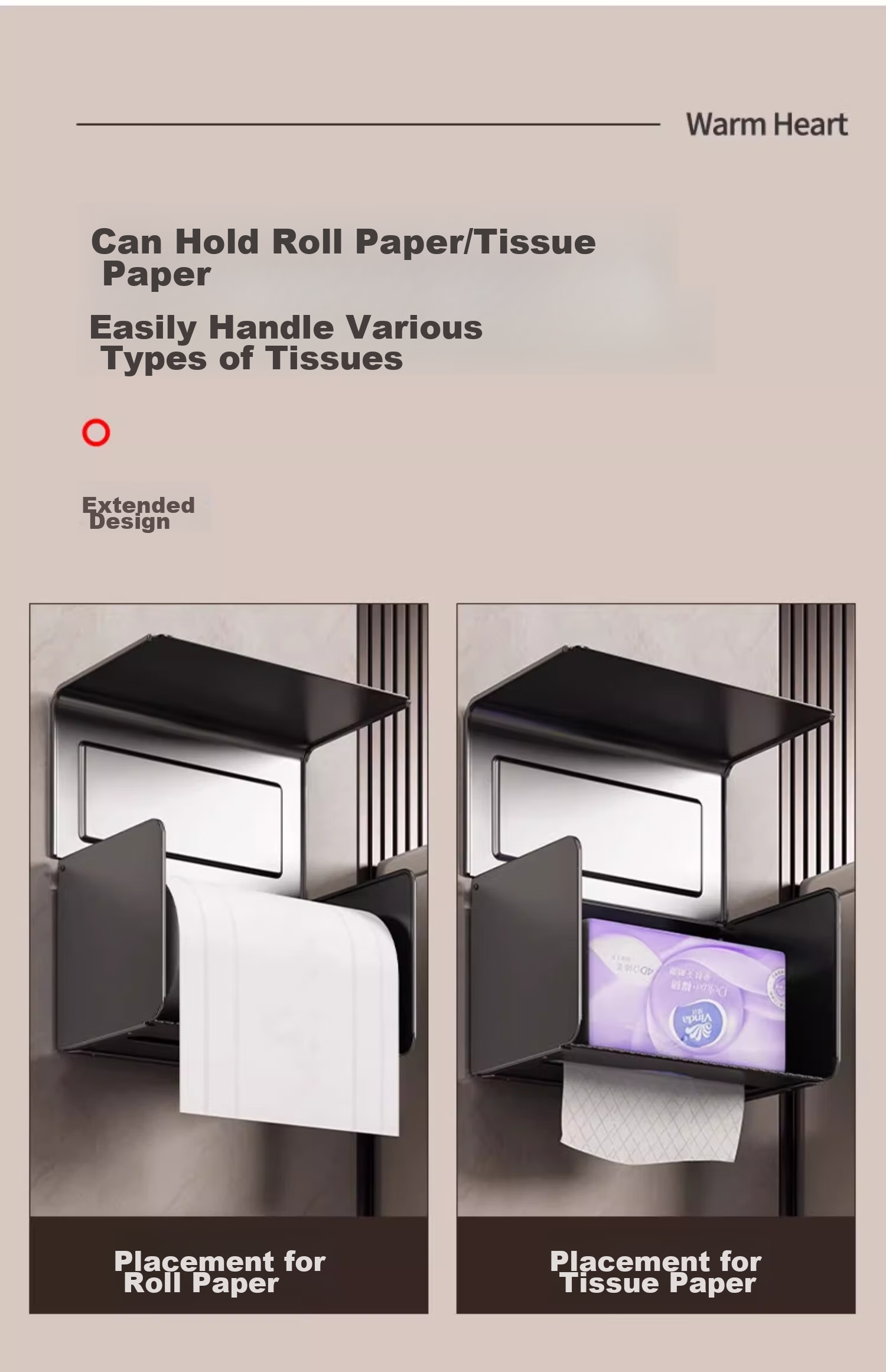 MUYA Gun Gray Bathroom Tissue Box, No Drilling Required, Waterproof Space Aluminum Wall-Mounted Toilet Paper Holder 13