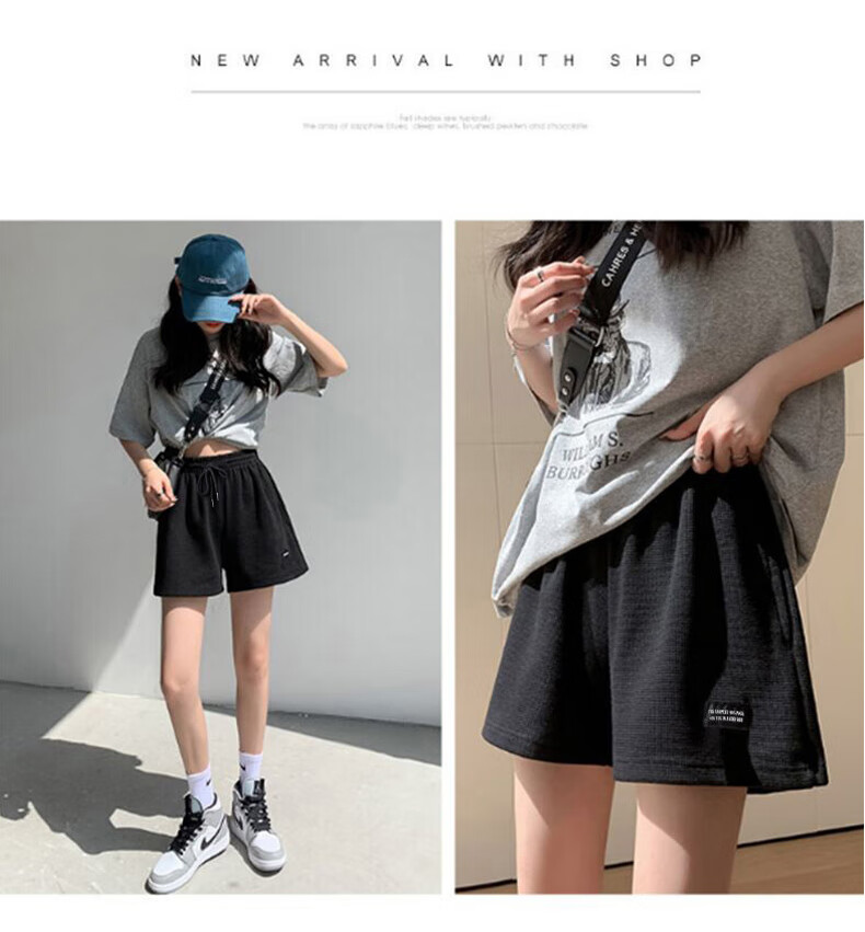 XUEXIMAN Women's High-Waisted Sports Shorts, Slimming Versatile Waffle Casual Pants, Loose A-Line Wide-Leg Summer Knitted Hot Pants 14