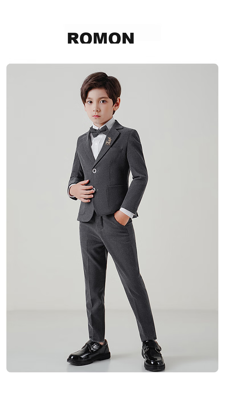 Luomeng Children's Suit Set for Boys, Spring And Autumn Formal Wear for Flower Boys And Hosts, Boy's Suit, Gray, Size 160 7