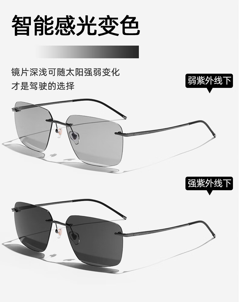 CAPONI Ultra-Light Pure Titanium Sunglasses for Men, Photochromic Polarized Sunglasses, Day And Night Use, UV Protection, Frameless Glasses for Driving 5