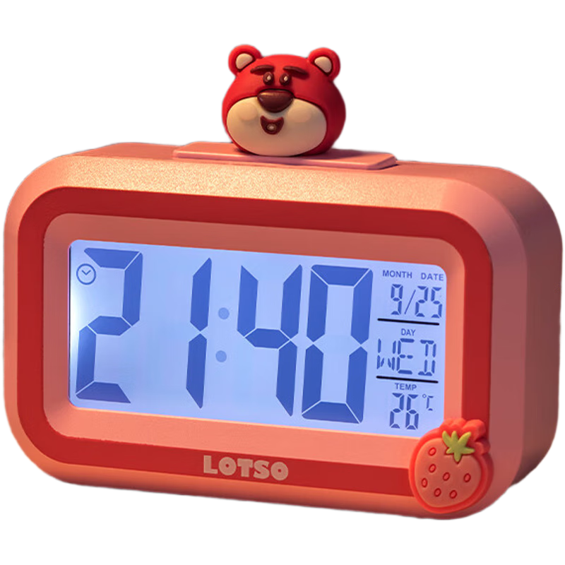 Disney Children's Alarm Clock, Learning Timer, Smart Electronic Alarm Clock, Specialized for Primary School Students, Wake-Up Helper, Time Management Device for Girls, Timer, Graduation Gift, Strawberry Bear