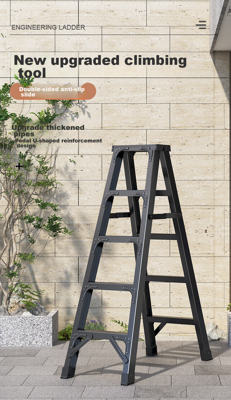 Cenggao Aluminum Alloy Household A-Frame Ladder, Foldable Engineering Ladder, Warehouse Industrial Ladder, Deep Space Gray Reinforced And Sturdy Model, 5 Steps 1