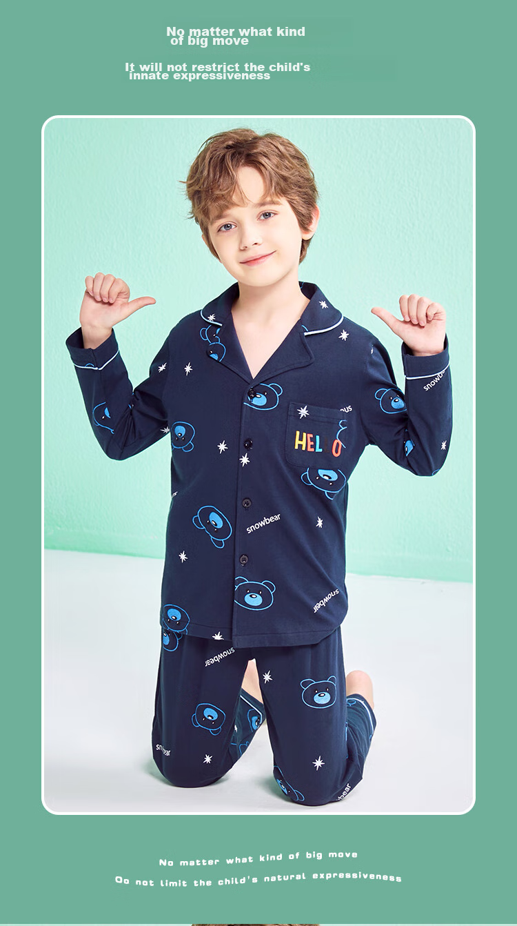 LangSha [Pure Cotton] Children's Pajamas, Boys' All-Season Thin Style, for Older Kids, Baby And Teenage Home Wear, Long-Sleeve Set 15