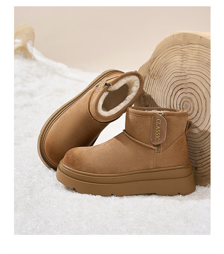 ZHR Snow Boots for Women, New Winter Style, Warm Short Boots, Versatile Thick-Soled Non-Slip Waterproof Cotton Shoes, JT72, Coffee Color, Size 37 14