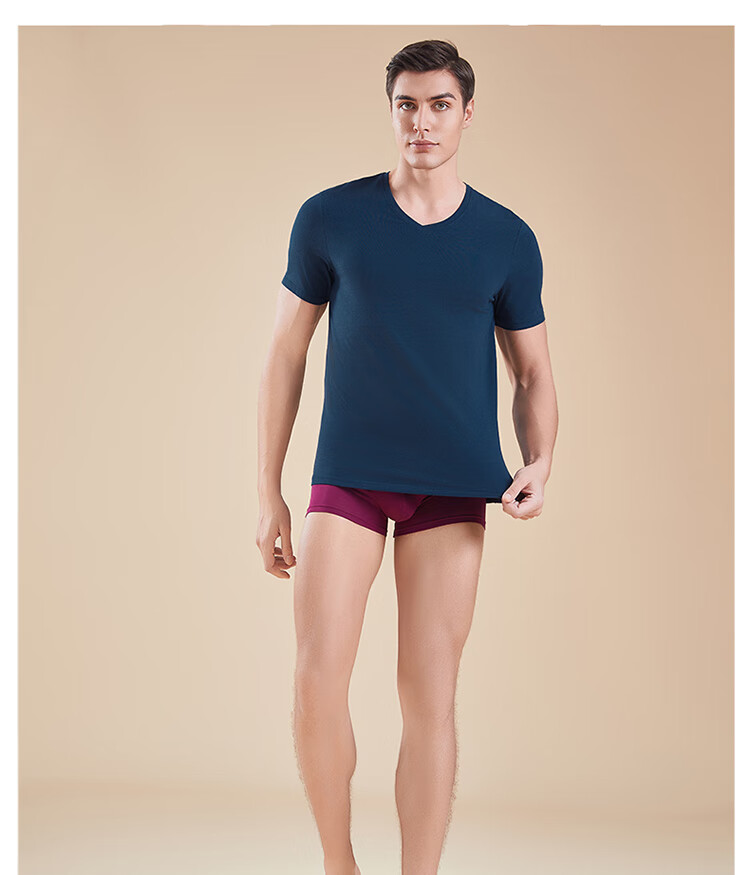 Hosa Men's Tank Top Short-Sleeve T-Shirt, Athletic Elastic Slim-Fit Cotton Modal Casual Undershirt, Navy Blue, Size L 11