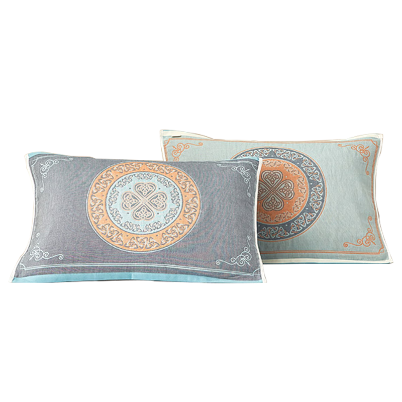 Grace 100% Class A Antibacterial Xinjiang Cotton Four-Layer Soft Gauze Pillowcase, Difan - Gray, 52*78cm, One Pair