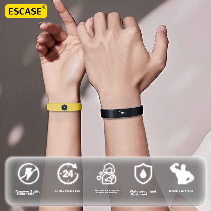 ESCASE Anti-Static Wristband, Human Body Static Electricity Eliminator, Wireless Bracelet for Men And Women, Round Edge in Black