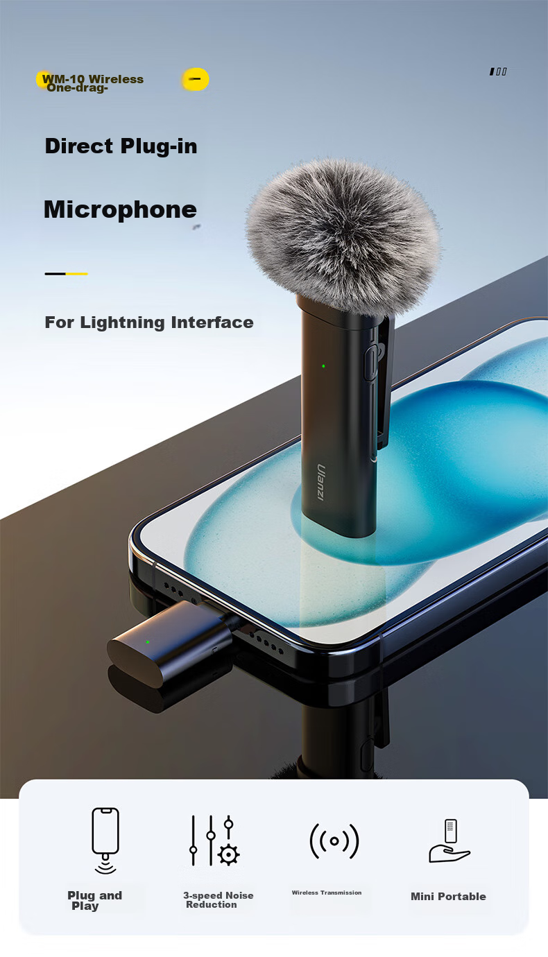 Ulanzi WM-10 Wireless Lavalier Microphone (Lighting Version) One-To Vlog Interview Outdoor Interview Live Streaming Mobile Direct Plug-In Microphone 1