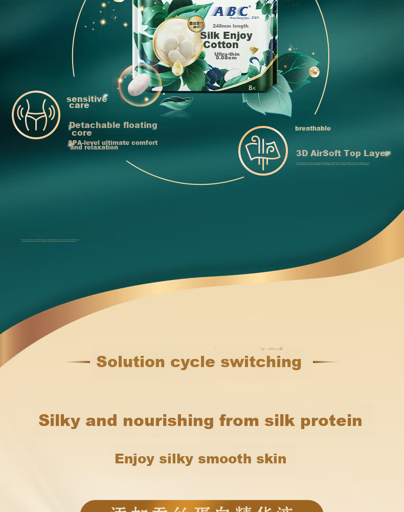 ABC Sishangmian Natural Silk Protein Essence Day And Night Sanitary Napkins Sold by JD Menstrual Pads, 9 Packs, 72 Pieces 3