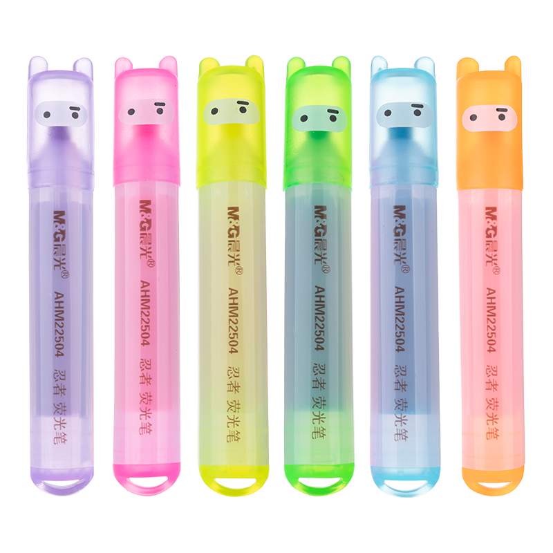M&G Stationery Single-Head Highlighter Pen, Office And Student Back-To Universal Marker Pen, Mini Journaling Drawing Marker, Ninja 6 Colors/box AHM22504