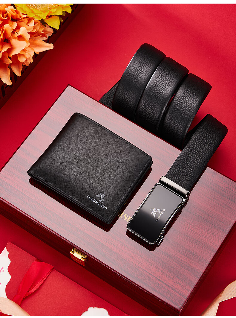 POLOMEISDO Men's Leather Belt And Wallet Set, Genuine Leather Gift Box, Self-Operated Birthday Present for Boyfriend, Husband, Father, Practical Gift 15